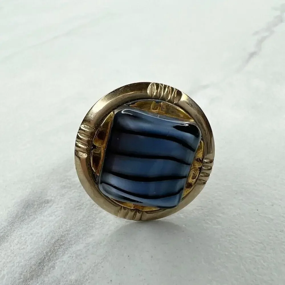 Gold Tone Black Gray Stripe Single Cufflink